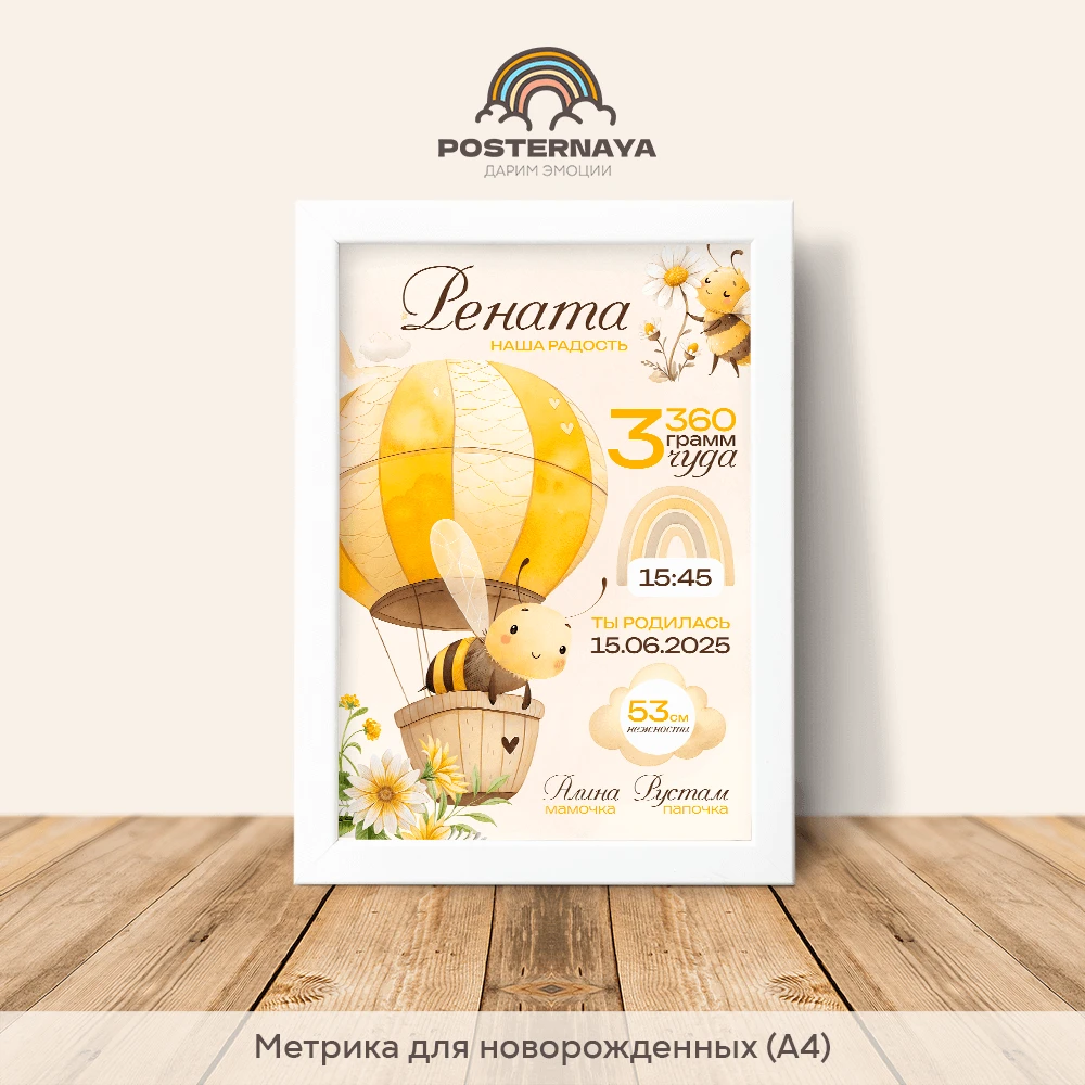 Метрика для новорожденной «Пчёлка»