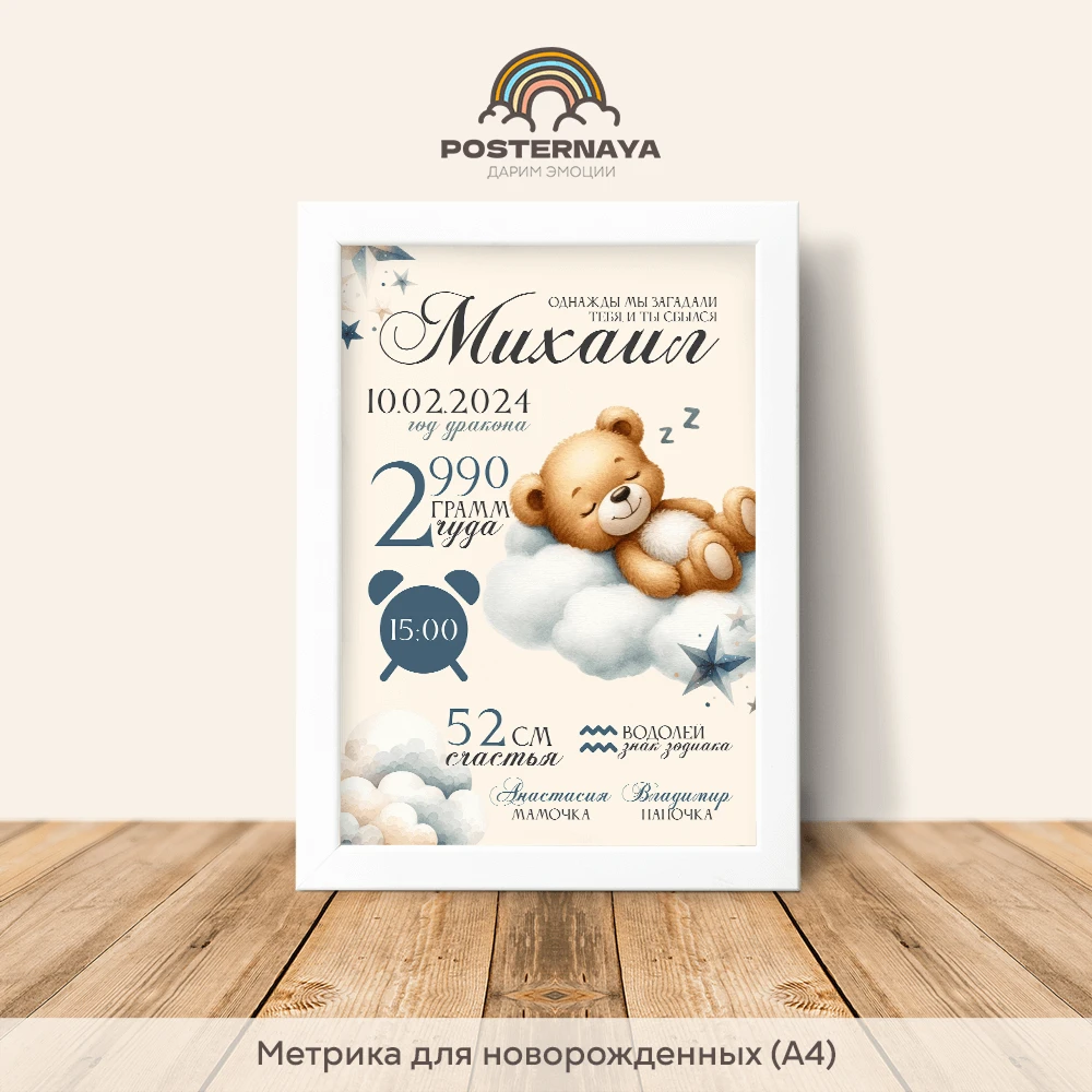 Метрика для новорожденного «Мишутка»