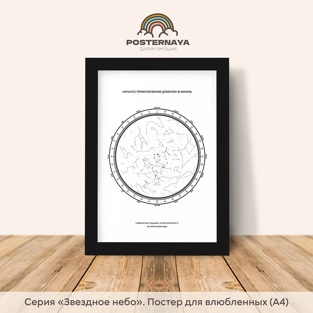 Карта звездного неба «Светлый минимализм»