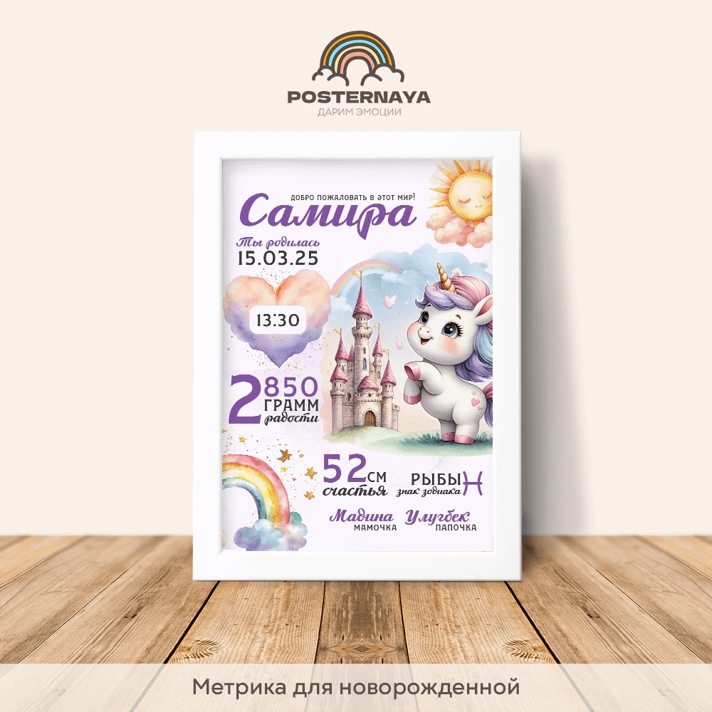 Метрика для новорожденной "Единорог"