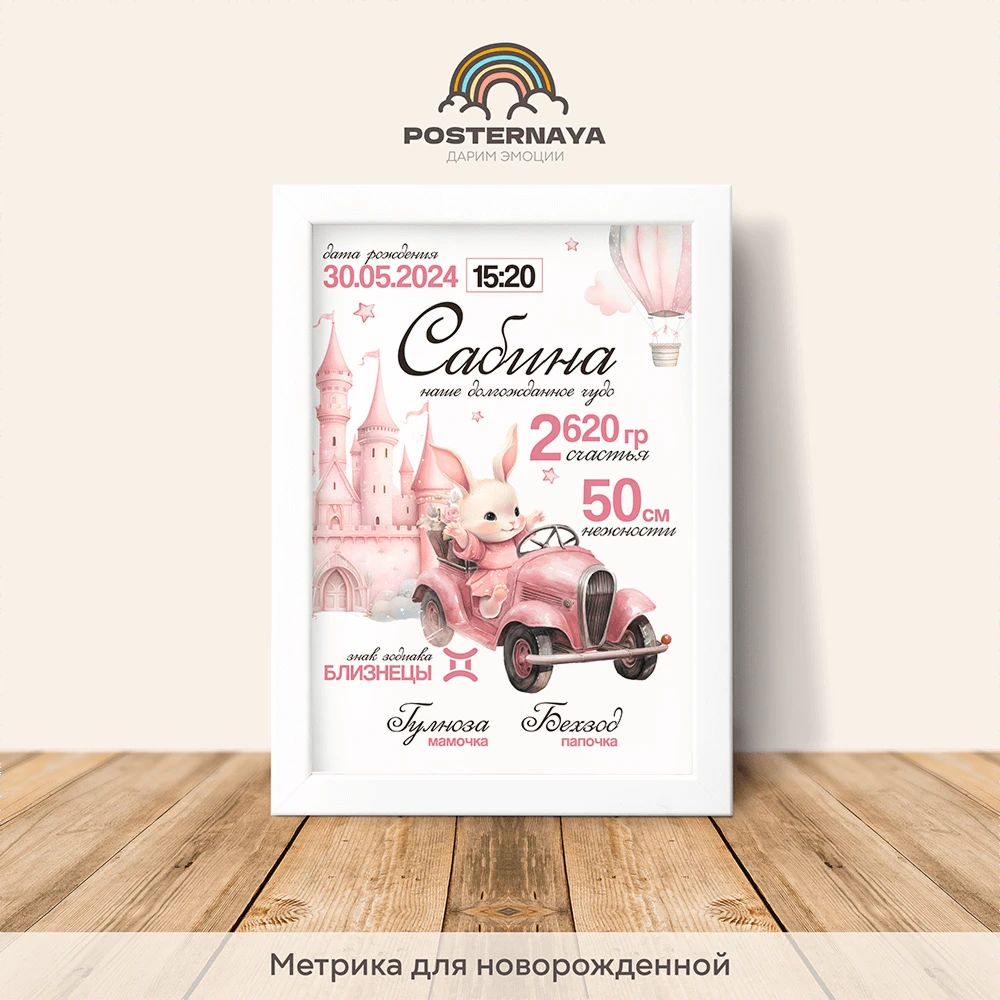 Метрика для новорожденной «Милый кролик»